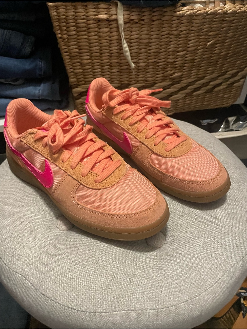 Nike Coral Low-Top Sneakers with Hot Pink Swoosh
